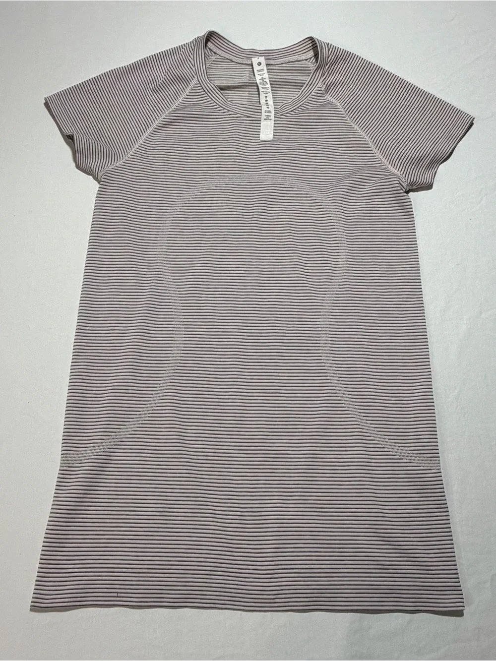 lululemon athletica Pink, Grey and White Striped Short-Sleeve Tee